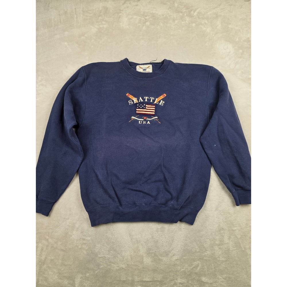 Vintage Oarsman 913 Sweatshirt Men M Blue Seattle Flag Embroidered USA Made Read